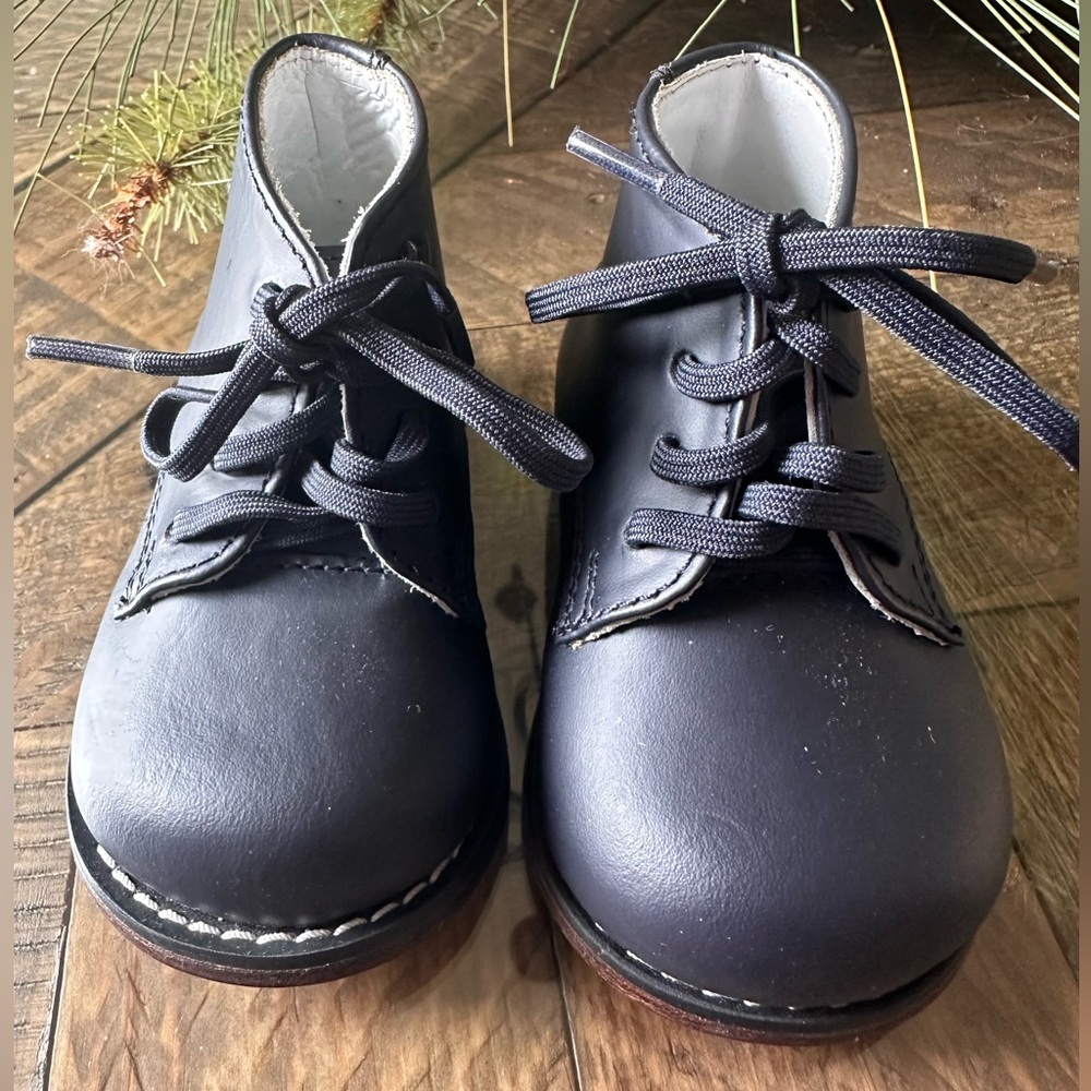 Josmo Baby Leather Navy First Walker Hard Sole Shoes Size 3 New